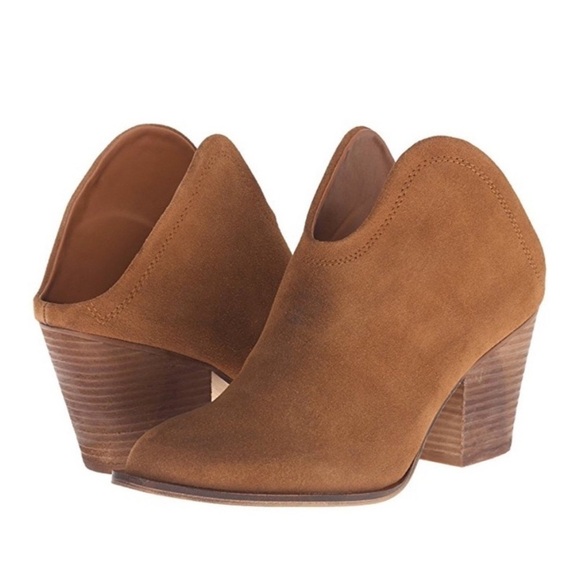 Chinese Laundry Kelso Slip On Open Back Asymmetrical Split Tan Suede Ankle Boots - Picture 1 of 9